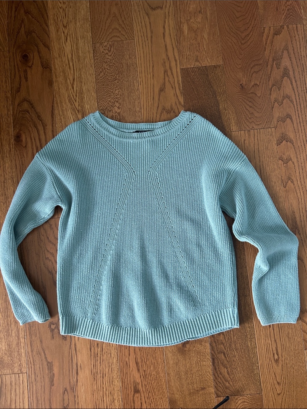 Women's Seafoam Crewneck Knit Sweater 100%Cotton Aqua Medium